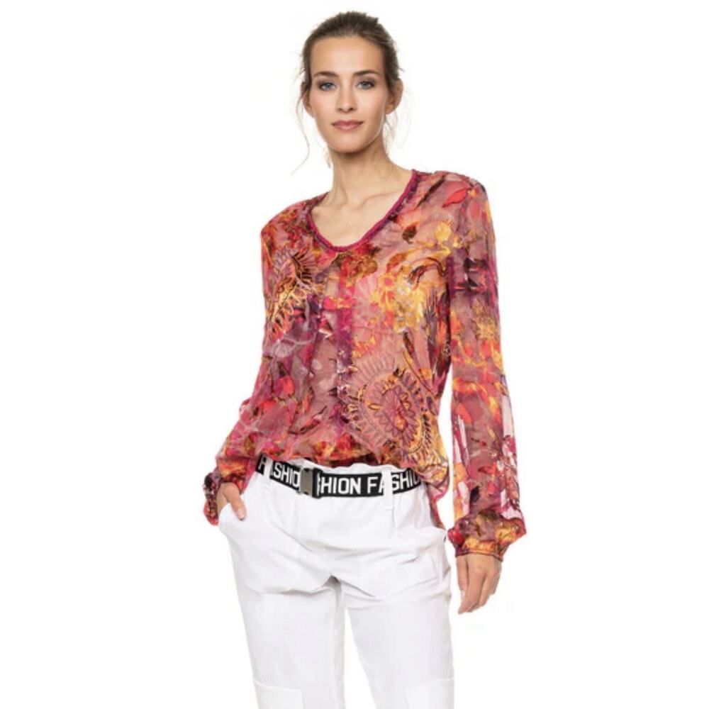 Beate Heymann women's 6 Blouse Top bohemian Long Sleeve silk bld street couture